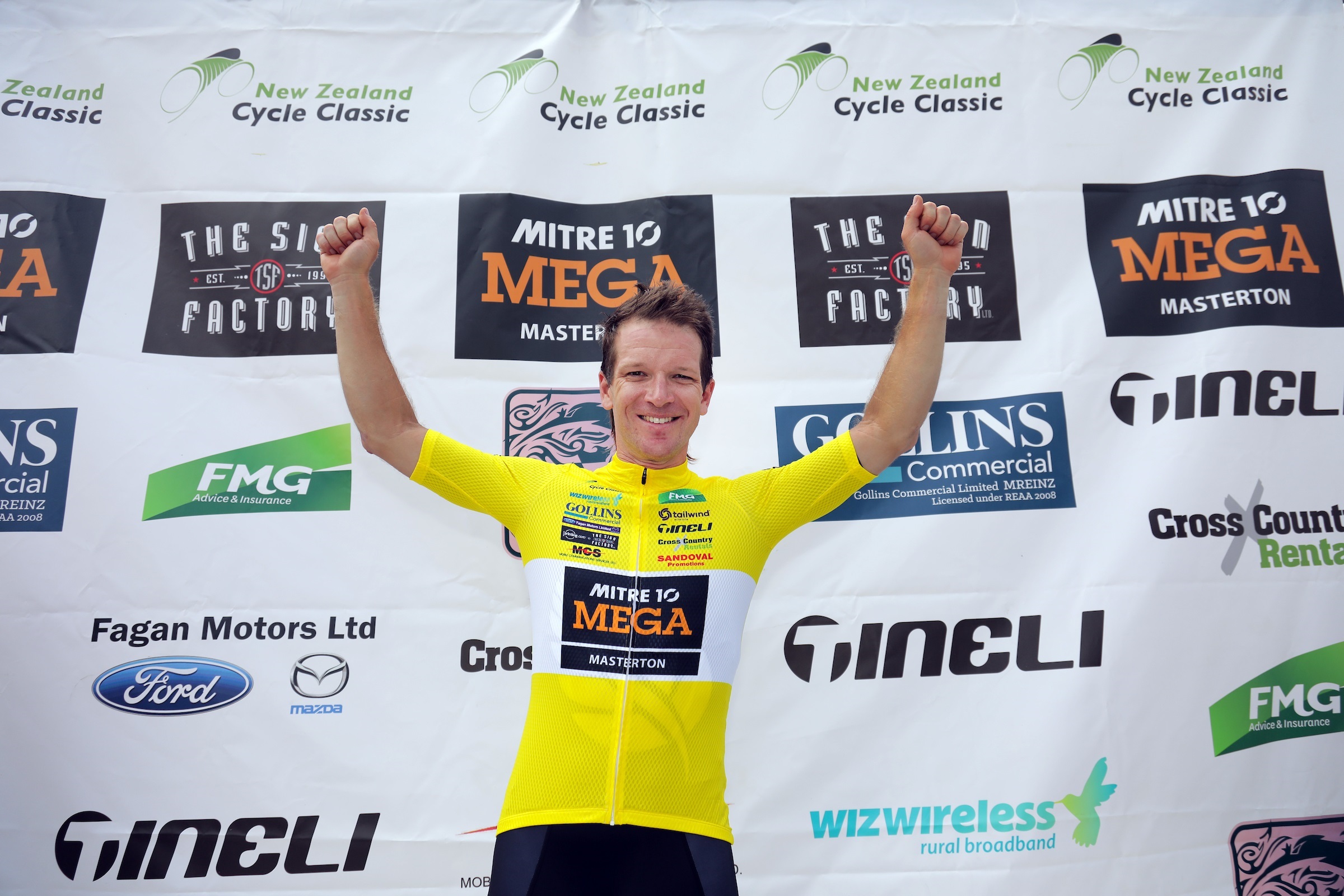 Yellow jersey wearer after stage one, Aaron Gates (NZ National team). Masterton-Alfredton circuit - Stage One of 2024 NZ Cycle Classic UCI Oceania Tour in Masterton, New Zealand on Wednesday, 10 January 2024. Photo: Dave Lintott / lintottphoto.co.nz