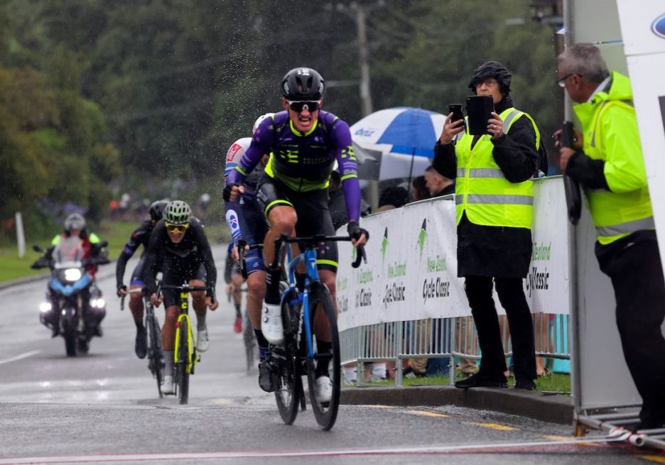 James Oram (Black Spoke) wins stage one. Masterton-Alfredton circuit - Stage One of 2023 NZ Cycle Classic UCI Oceania Tour in Masterton, New Zealand on Wednesday, 11 January 2023. Photo: Dave Lintott / lintottphoto.co.nz
