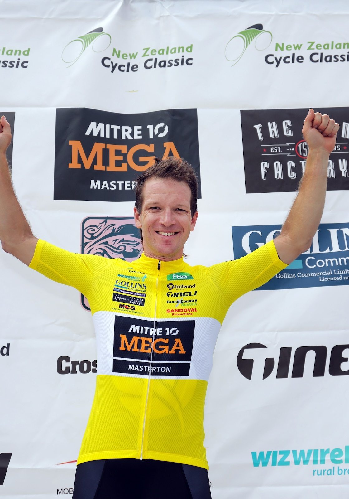 Yellow jersey wearer after stage one, Aaron Gates (NZ National team). Masterton-Alfredton circuit - Stage One of 2024 NZ Cycle Classic UCI Oceania Tour in Masterton, New Zealand on Wednesday, 10 January 2024. Photo: Dave Lintott / lintottphoto.co.nz